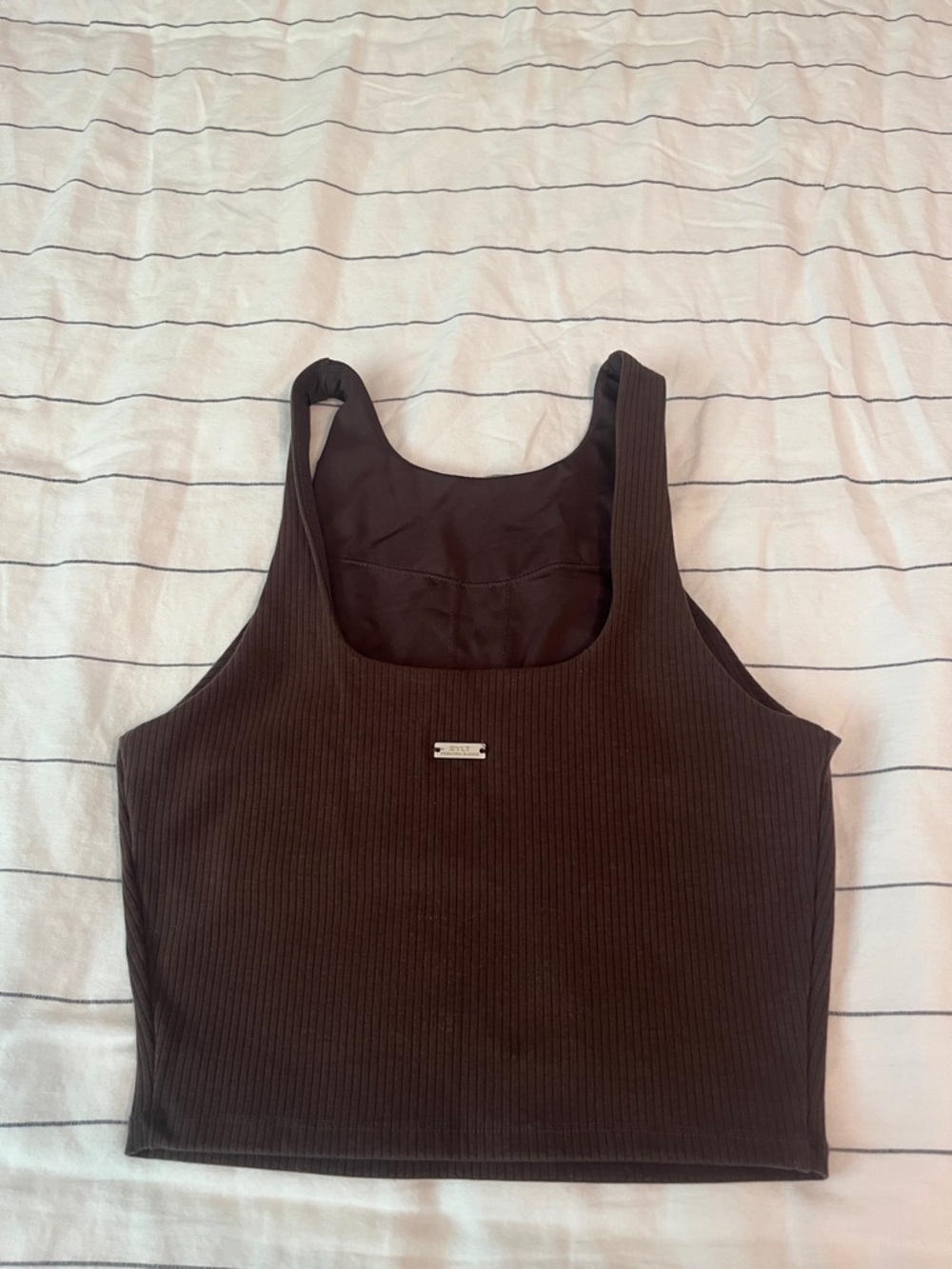 BYLT Basics Ribbed Crop Tank - Brown - Picture 5 of 7